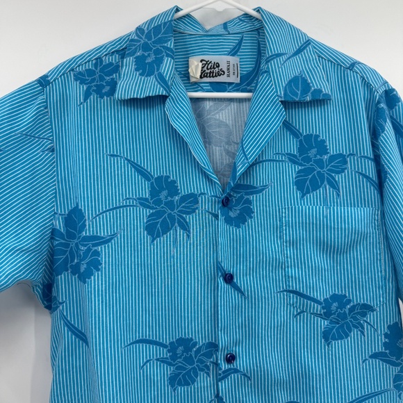 Hilo Hattie Hawaiian Shirt Men Medium Vintage Blue Short Sleeve Button Up Rayon - Picture 3 of 10